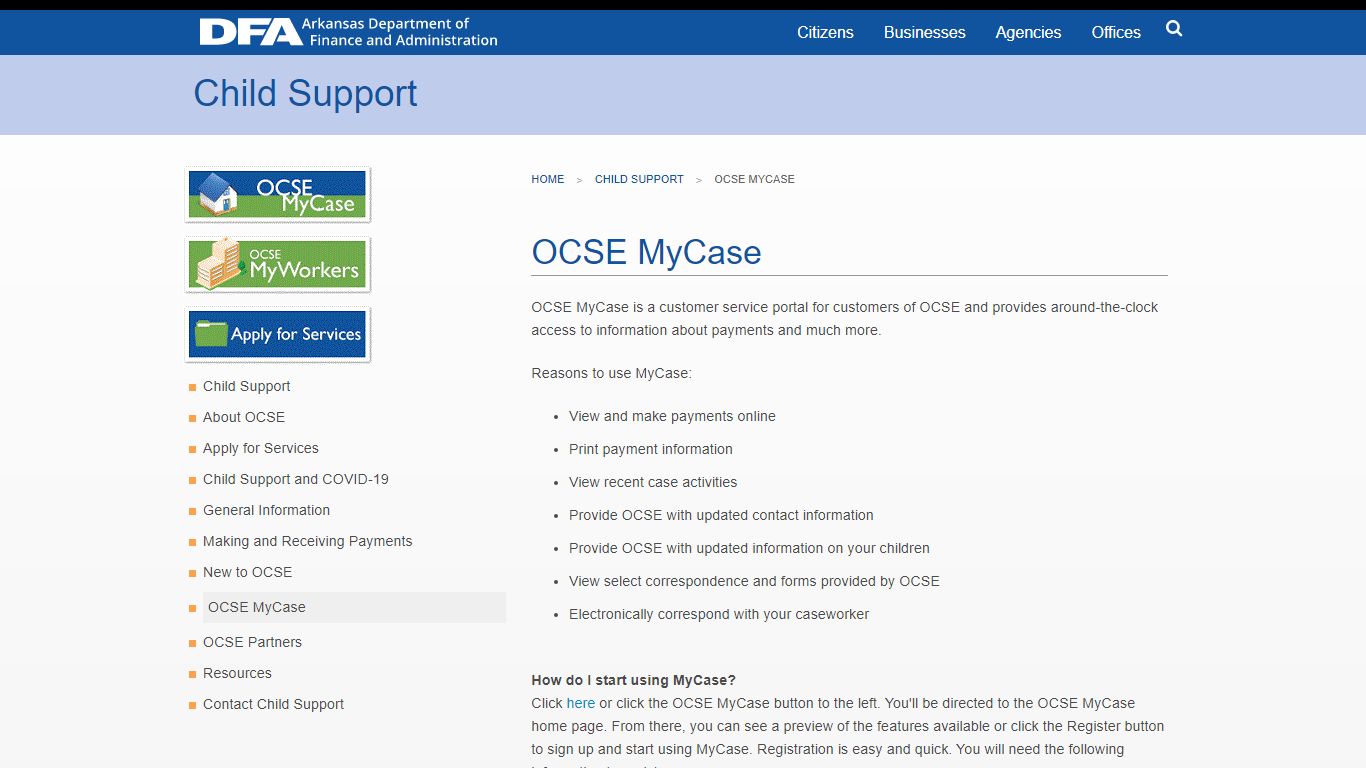 OCSE MyCase | Department of Finance and Administration - Arkansas